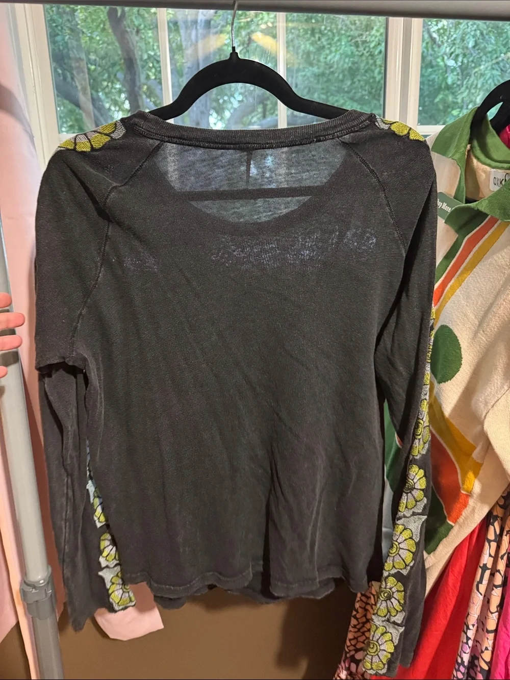 Free People On the Vine Print Sleeve Rib Top